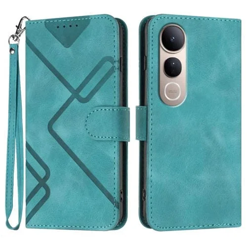 Funda de Piel con Diseño de Líneas para Vivo V50 Lite 4G/5G (Azul Claro)