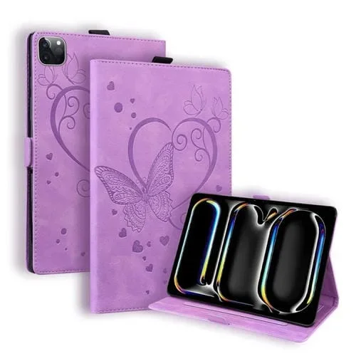 Funda de Piel con Relieve de Mariposa para iPad Pro 11 (2024) (Morada)