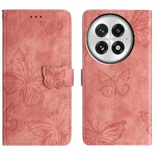 Funda de Piel con Relieve de Mariposa para OnePlus 13 (Rosa)