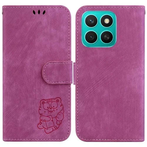 Funda de Piel con Relieve de Tigre para Honor X8C 4G (Rosa)