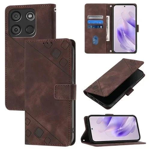 Funda de Piel con Relieve para Teléfono Itel A60/A60S (Marrón)