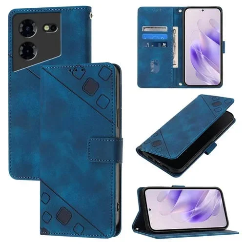 Funda de Piel con Relieve para Teléfono Tecno Pova 5 Pro 5G (Azul)