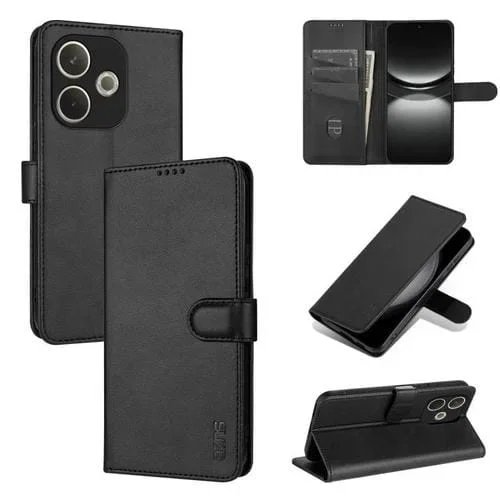 Funda de Piel con Tapa Azns con Textura de Becerro para Oppo A5 Energy / A5 Pro 5G (Negro)