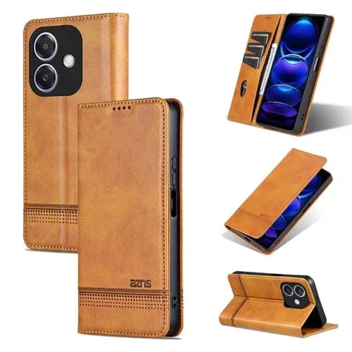 Funda de Piel con Tapa Magnética Azns para Oppo A3X 4G (Marrón Claro)