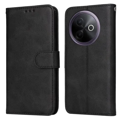 Funda de Piel con Tapa y Textura Clásica de Becerro para Vivo Y39 5G/Y300I (Negra)