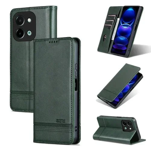 Funda de Piel con Textura de Becerro Magnética Azns para Vivo Y28 4G (Verde Oscuro)