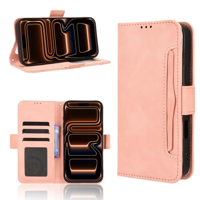 Funda de piel con textura de becerro y ranuras para tarjetas para iPhone 17 Pro Max (rosa)