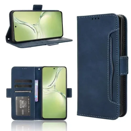 Funda de Piel con Textura de Becerro y Ranuras para Tarjetas para Oppo K12X 5G / Oneplus Nord Ce4 Lite 5G (Azul)