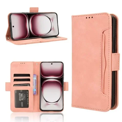 Funda de Piel con Textura de Becerro y Ranuras para Tarjetas para Oppo Reno12 5G (Rosa)