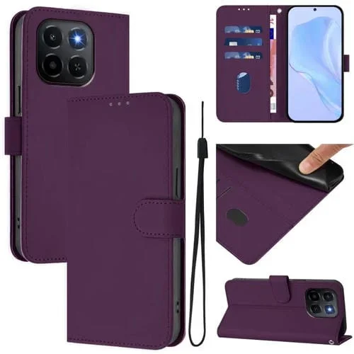 Funda de piel con textura de color liso y cordón para Honor X6C 4G (violeta)