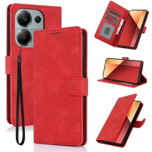 Funda de Piel de Becerro con Textura de Piel de Becerro y Tacto Fantástico para Redmi Note 13 Pro 4G (Rojo)
