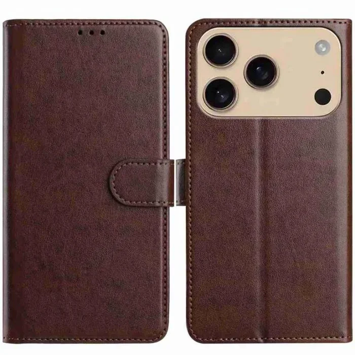 Funda de piel de cordero con ranura para 8 tarjetas para iPhone 17 Pro (marrón)