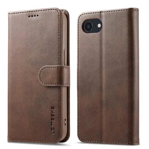 Funda de Piel Lc.Imeeke iPhone 16E Tapa Horizontal Textura de Becerro (Marrón)