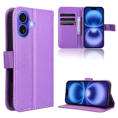 Funda de piel para iPhone 16 con textura de diamante (Morada)