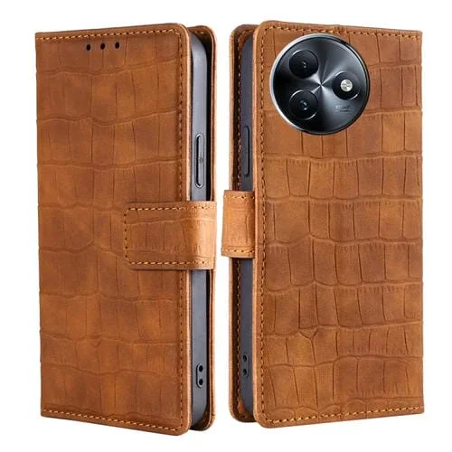 Funda de Piel para Itel S24 4G con Cierre Magnético y Diseño Cocodrilo (Marrón)