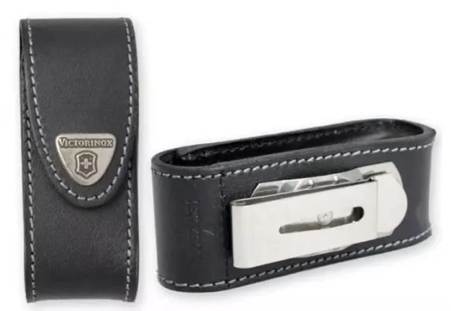 Funda de piel para navaja Victorinox color negro, 49 gr, con clip rotativo, largo total 10 cm, 4.0520.31