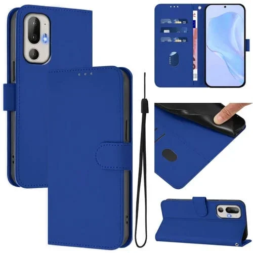 Funda de Piel Sintética con Cordón para HTC U24 Pro (Azul Oscuro)
