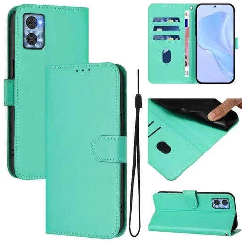 Funda de Piel Sintética con Cordón para Motorola Moto E22 4G/E22I 4G (Verde)
