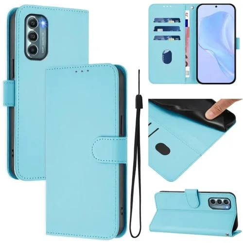 Funda de Piel Sintética con Cordón para Motorola Moto G Stylus 5G (2022) (Azul Cielo)
