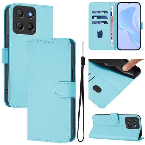 Funda de Piel Sintética con Cordón para Motorola Moto G15 (Azul Cielo)