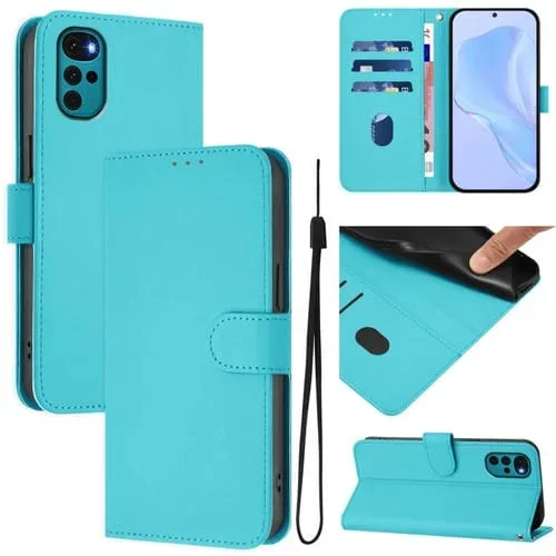 Funda de Piel Sintética con Cordón para Motorola Moto G22 4G y E32S (Azul Lago)
