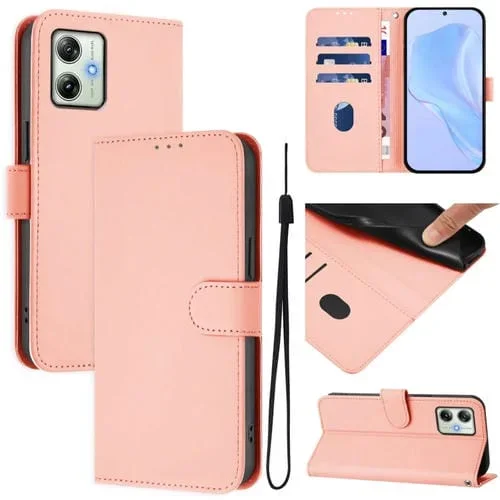 Funda de Piel Sintética con Cordón para Motorola Moto G64 con Tacto de Piel (Rosa)