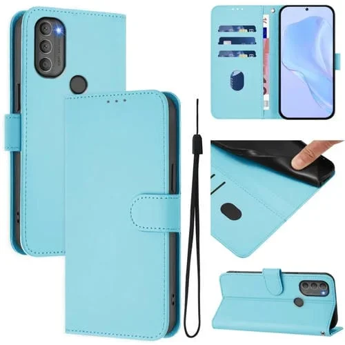 Funda de Piel Sintética con Cordón para Motorola Moto G71 5G (Azul Cielo)