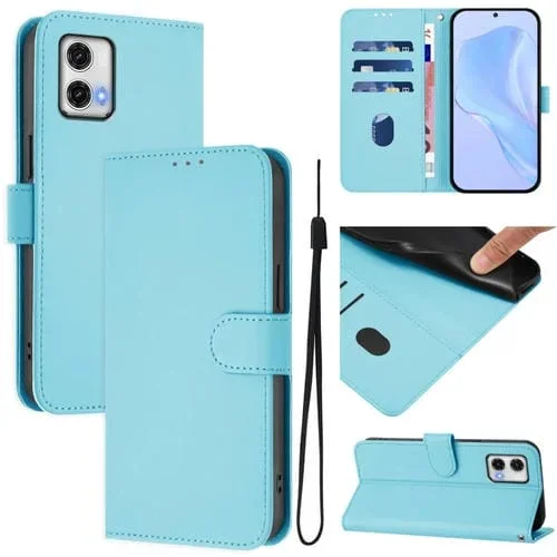 Funda de Piel Sintética con Cordón para Motorola Moto G73 5G (Azul Cielo)