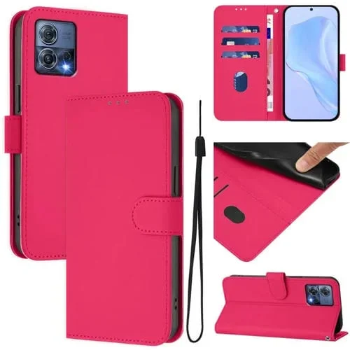 Funda de Piel Sintética con Cordón para Motorola Moto S30 Pro 5G (Rosa y Rojo)