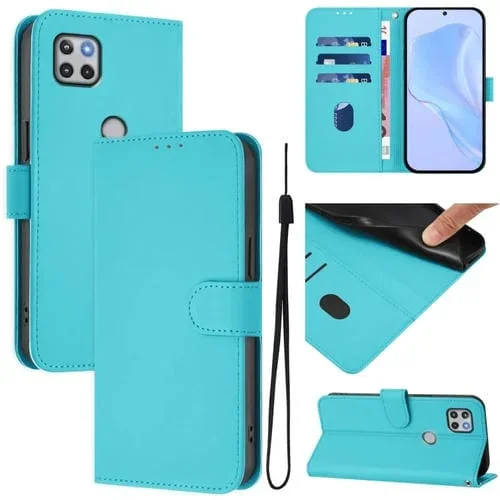 Funda de Piel Sintética con Cordón para Motorola One 5G Ace (Azul Lago)