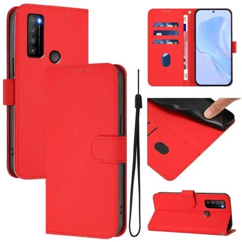 Funda de Piel Sintética con Cordón para TCL 30XL (2022) (Rojo)