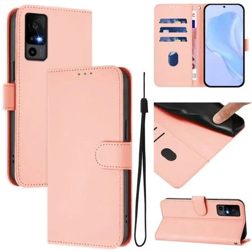 Funda de Piel Sintética con Cordón para TCL 40 R 5G (Rosa)