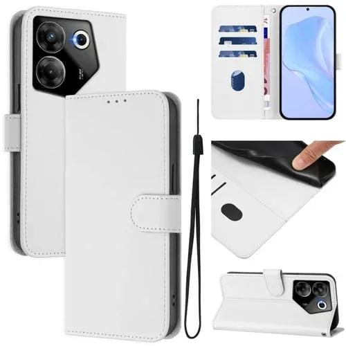 Funda de Piel Sintética con Cordón para Tecno Camon 20 Pro 5G (Blanco)