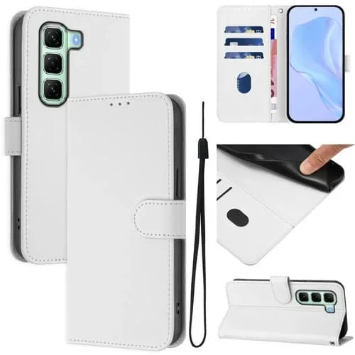 Funda de Piel Sintética con Cordón para Teléfono Infinix Hot 50 4G (Blanco)