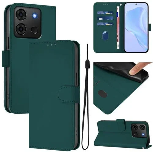Funda de Piel Sintética con Cordón para Teléfono Infinix Smart 7 (Verde Oscuro)
