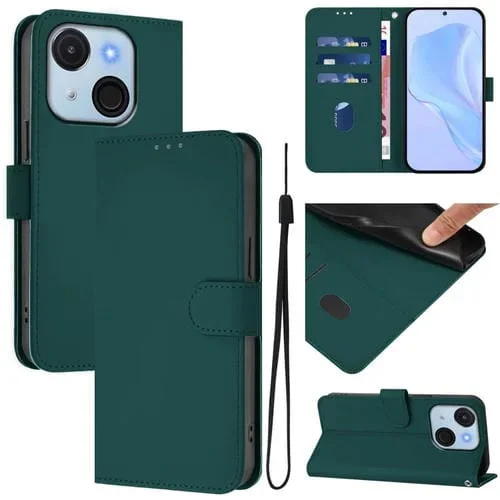 Funda de Piel Sintética con Cordón para Teléfono Itel A50C (Verde Oscuro)