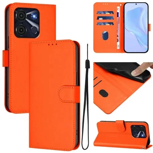 Funda de Piel Sintética con Cordón para Teléfono Itel A60/A60S (Naranja)