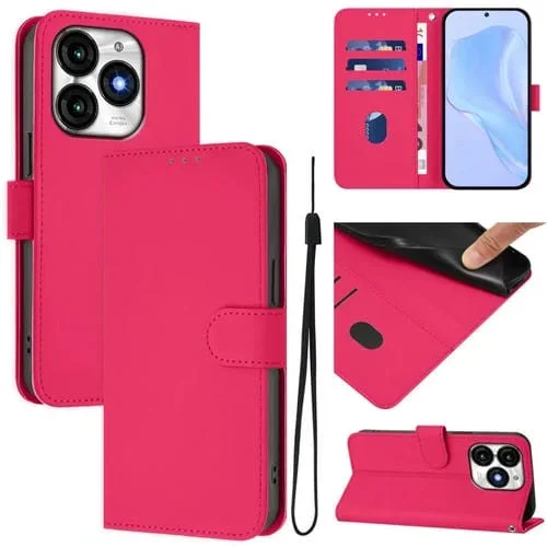 Funda de Piel Sintética con Cordón para Teléfono Itel A70 (Rosa y Rojo)