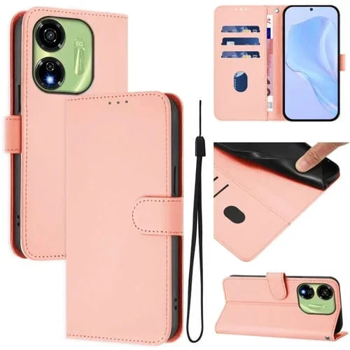 Funda de Piel Sintética con Cordón para Teléfono Itel P55 5G (Rosa)