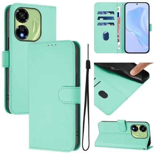 Funda de Piel Sintética con Cordón para Teléfono Itel P55 5G (Verde Menta)
