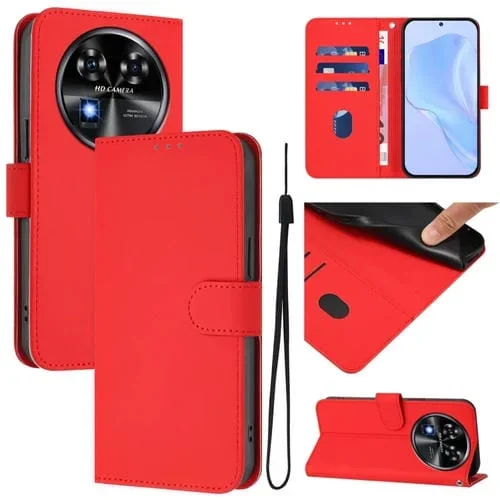 Funda de Piel Sintética con Cordón para Teléfono Oukitel C37 (Rojo)