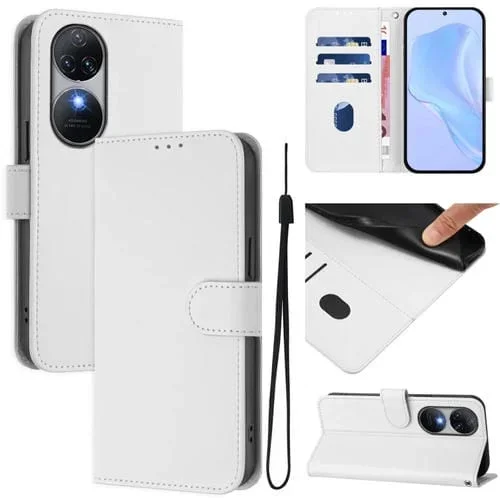 Funda de Piel Sintética con Cordón para Teléfono Oukitel C38 (Blanco)