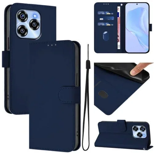 Funda de Piel Sintética con Cordón para Teléfono Oukitel C50 (Azul Marino)