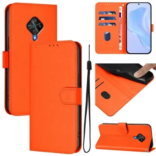 Funda de Piel Sintética con Cordón para Teléfono Vivo Y53S 4G/Y51A 2021 (Naranja)