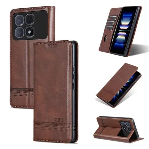 Funda de Piel Sintética con Tapa Magnética Azns para Redmi K70 Ultra (Marrón Oscuro)