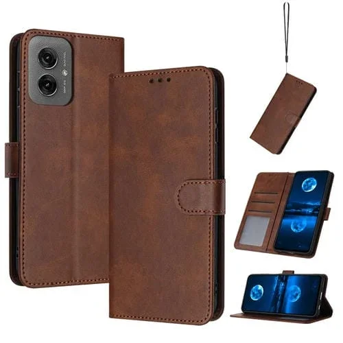 Funda de Piel Sintética con Tapa para Motorola Moto G55 (Marrón)