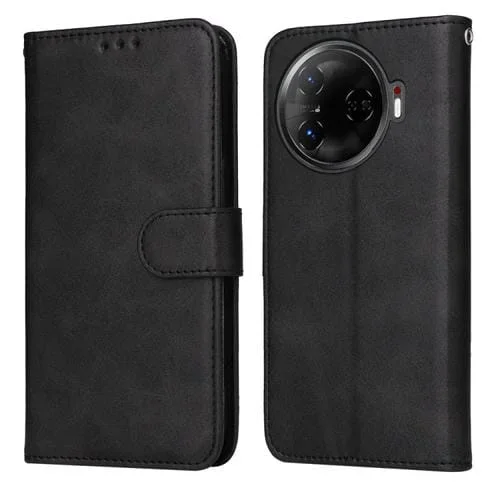 Funda de Piel Sintética con Tapa para Tecno Camon 30 Pro (Negra)