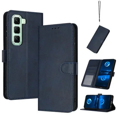 Funda de Piel Sintética con Tapa para Teléfono Infinix Hot 50 4G (Azul Oscuro)