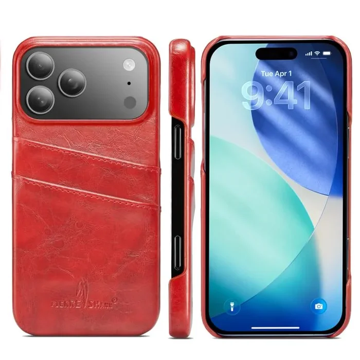 Funda de piel sintética con textura retro de cera de aceite Fierre Shann para iPhone 17 Pro (roja)