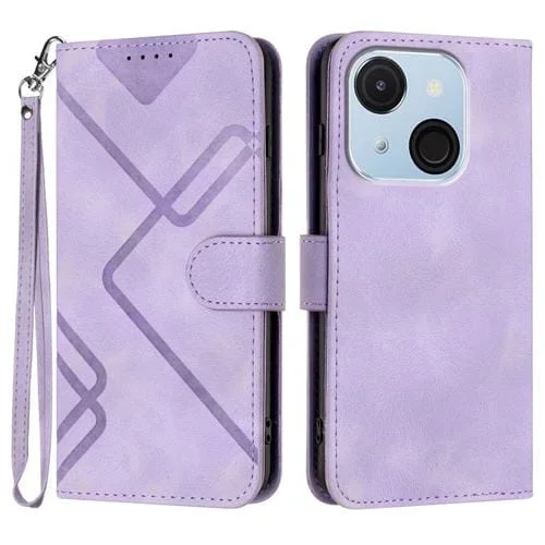 Funda de Piel Sintética para Teléfono Itel A50C con Diseño de Líneas (Morado Claro)